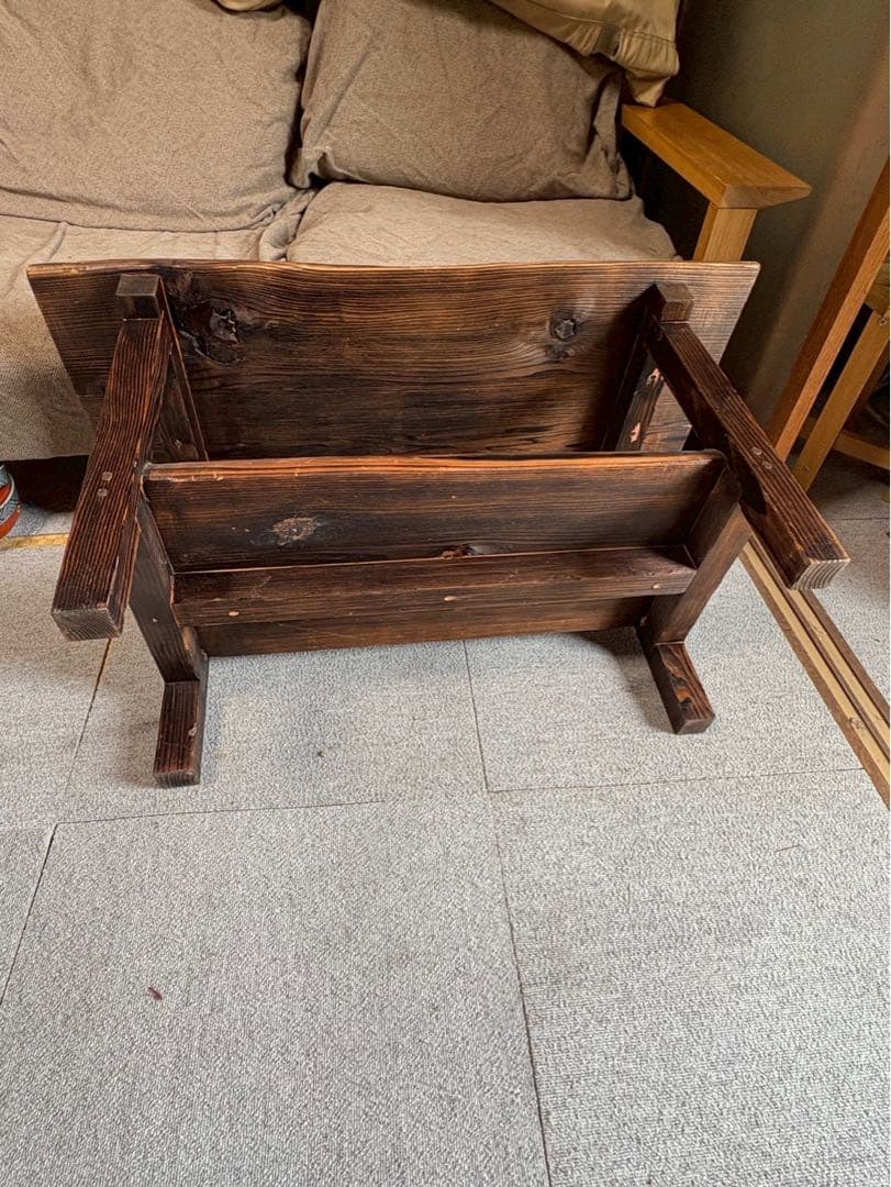 焼杉 ローテーブル 無垢材 棚付き 和モダン カフェ風　インテリア家具