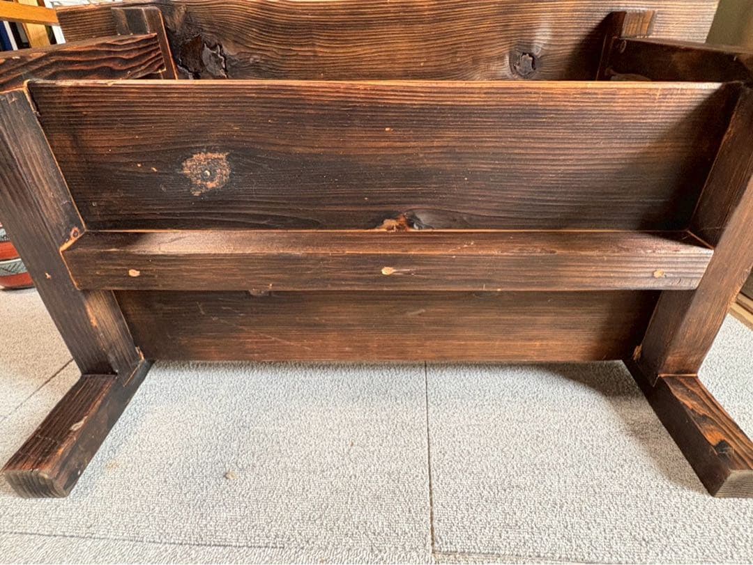 焼杉 ローテーブル 無垢材 棚付き 和モダン カフェ風　インテリア家具