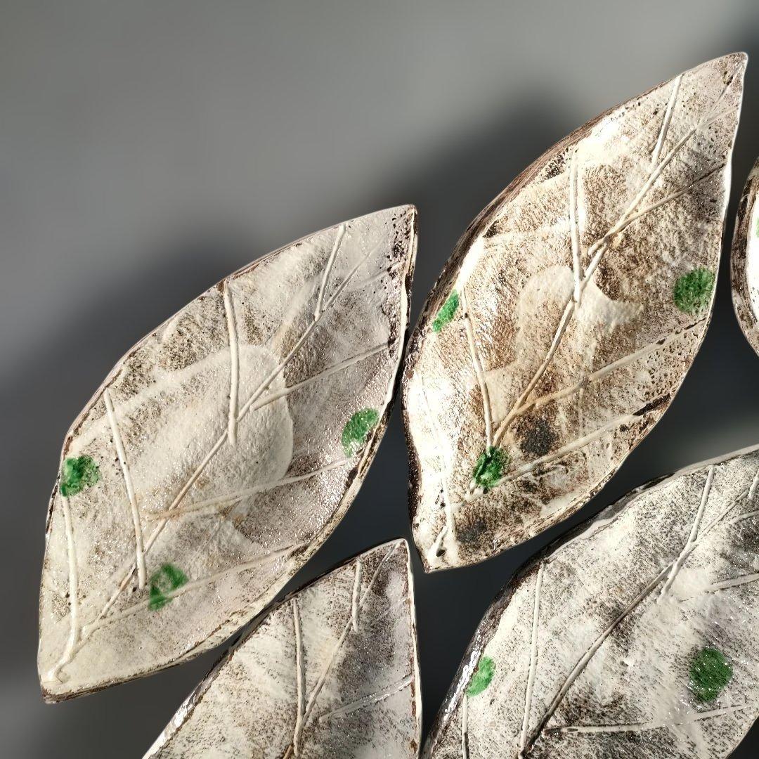 A1389-7/在銘/葉形足付銘々皿6客/向付/飾皿/盛皿/菓子皿/懐石道具/