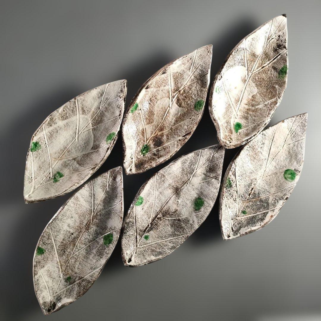 A1389-7/在銘/葉形足付銘々皿6客/向付/飾皿/盛皿/菓子皿/懐石道具/