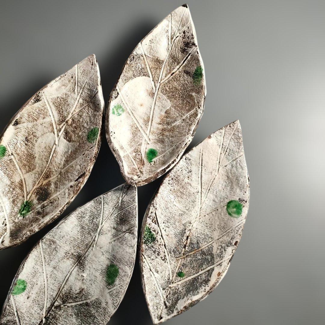 A1389-7/在銘/葉形足付銘々皿6客/向付/飾皿/盛皿/菓子皿/懐石道具/