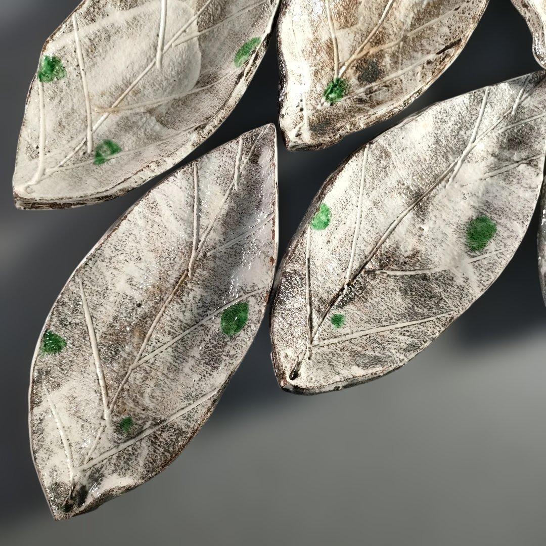 A1389-7/在銘/葉形足付銘々皿6客/向付/飾皿/盛皿/菓子皿/懐石道具/