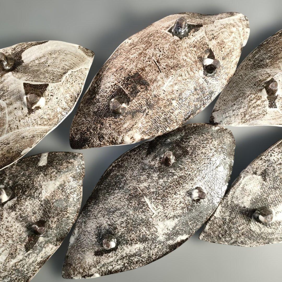 A1389-7/在銘/葉形足付銘々皿6客/向付/飾皿/盛皿/菓子皿/懐石道具/