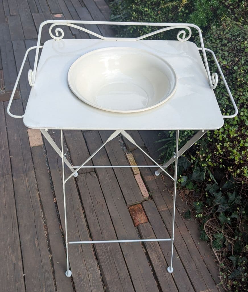 ウォッシュスタンド　アンティーク　レトロ　洗面台 折り畳み　ボウル・蓋付き　白