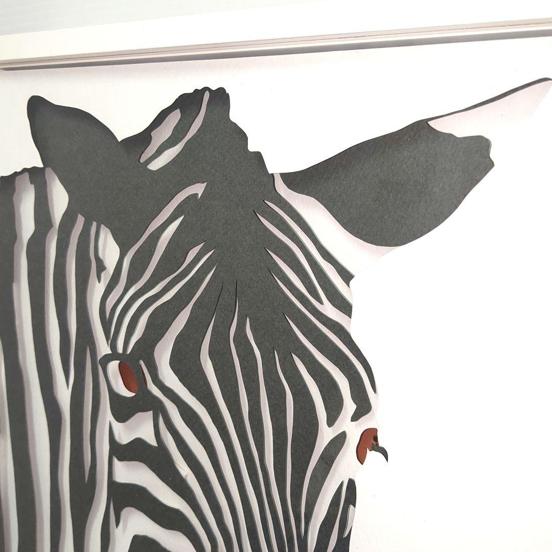 【希少】駒形克己　サイン入り　ゼブラ　彫紙アート フレーム付き