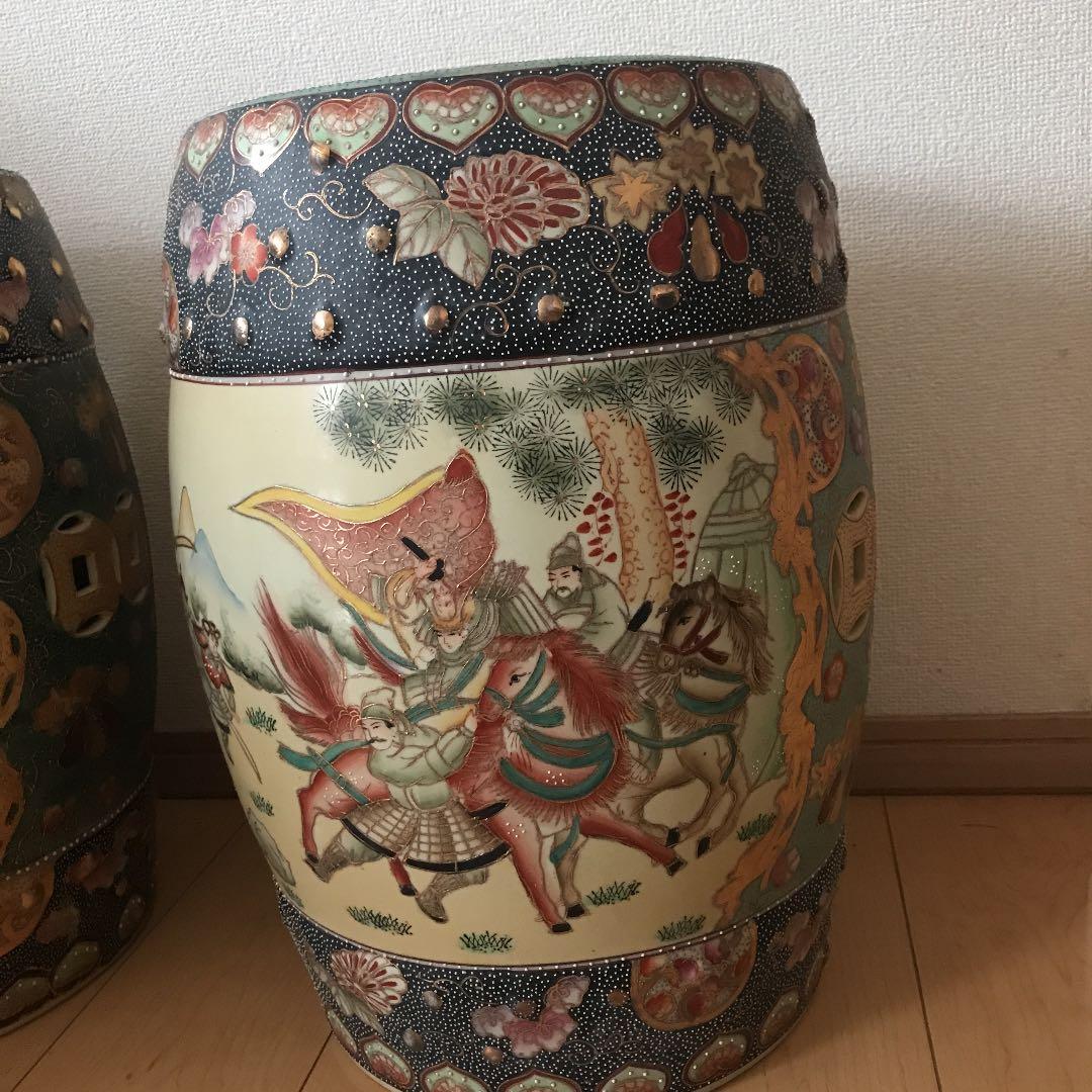 旧家蔵出　中国美術　古美術　清時代　陶器　鼓風 置物 庭 花台 飾台 骨董品