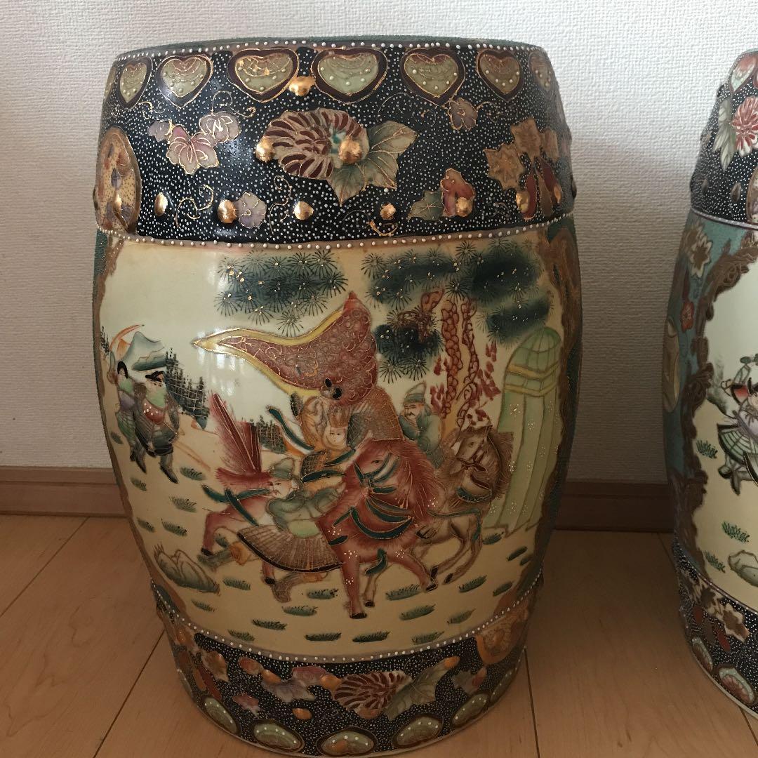 旧家蔵出　中国美術　古美術　清時代　陶器　鼓風 置物 庭 花台 飾台 骨董品