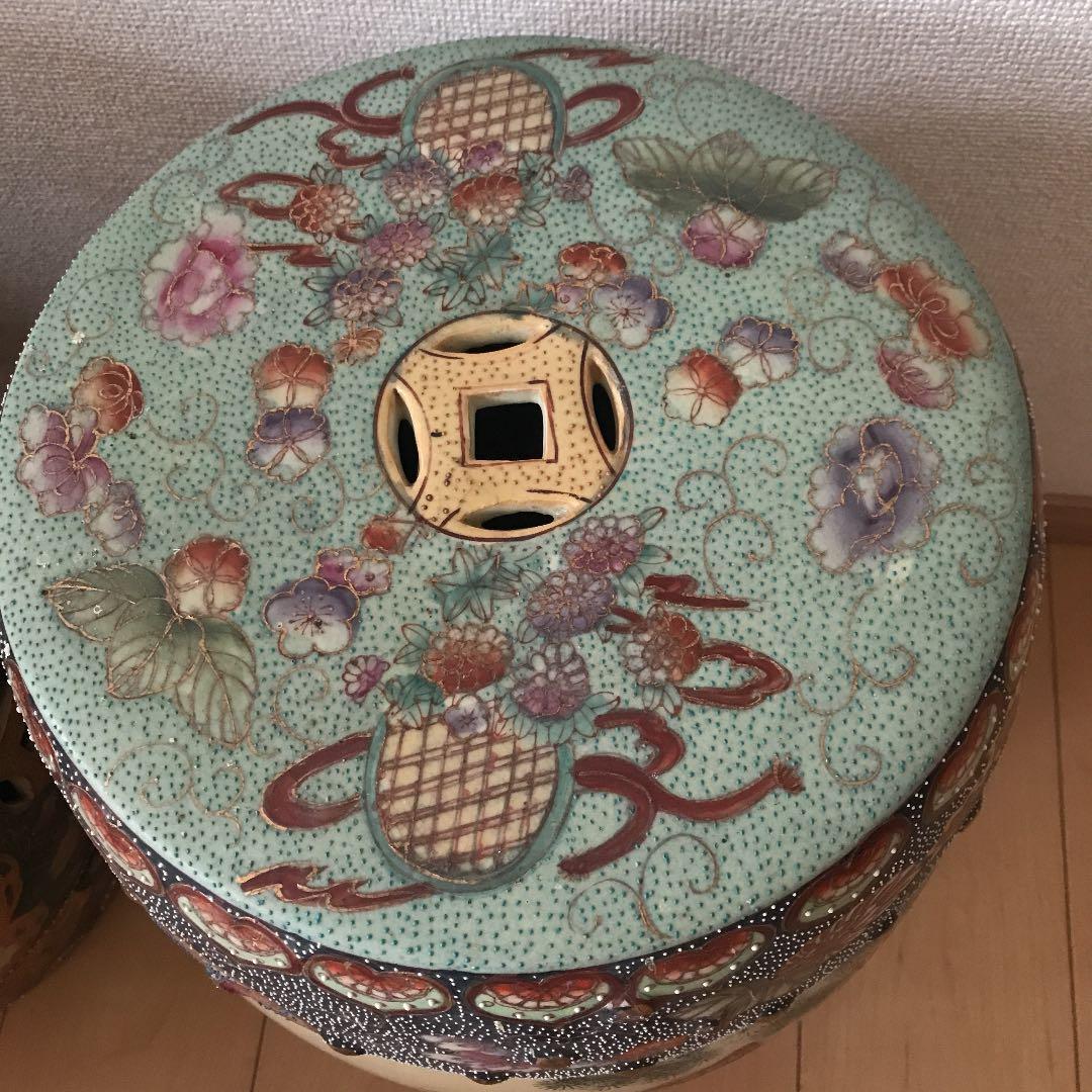 旧家蔵出　中国美術　古美術　清時代　陶器　鼓風 置物 庭 花台 飾台 骨董品