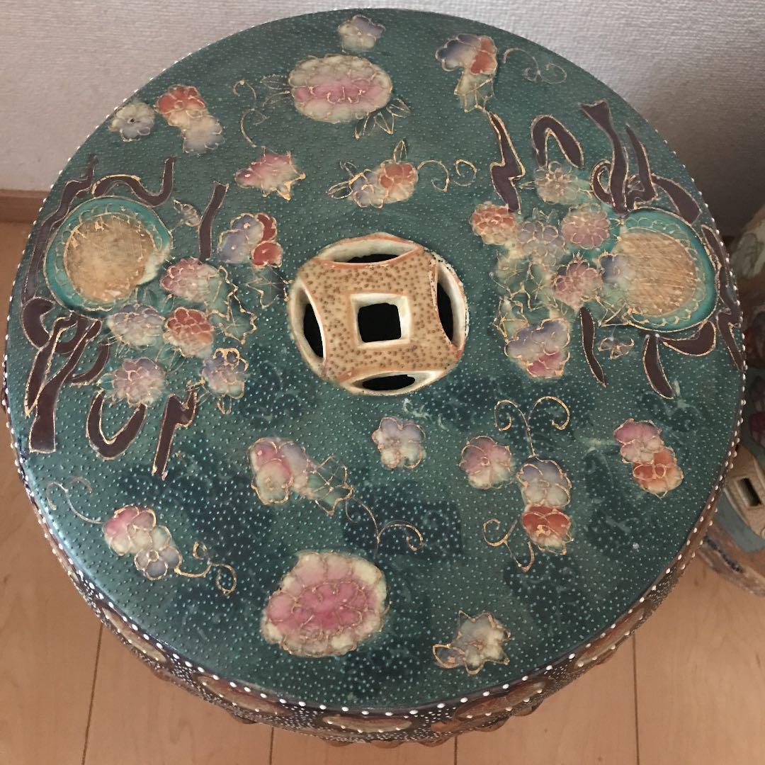 旧家蔵出　中国美術　古美術　清時代　陶器　鼓風 置物 庭 花台 飾台 骨董品