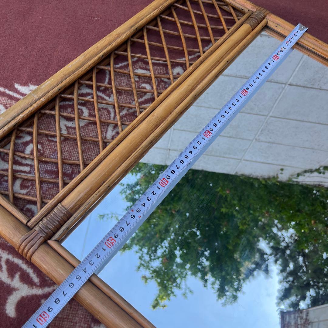 古雑貨ビンテージ品◾️籐ラタンパネル 壁掛けミラー ウォールミラー 鏡