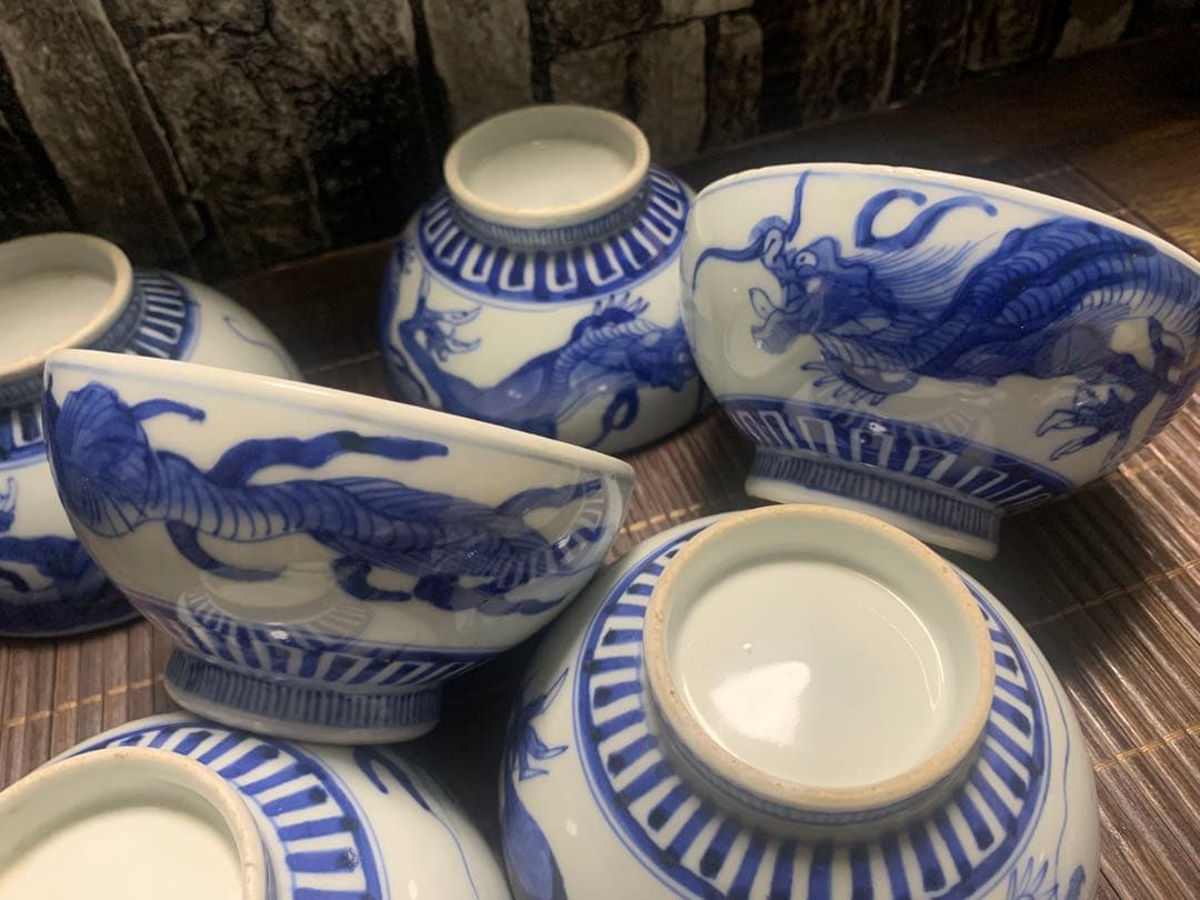 太化年製 古伊万里 染付龍文 蓋付飯碗6個