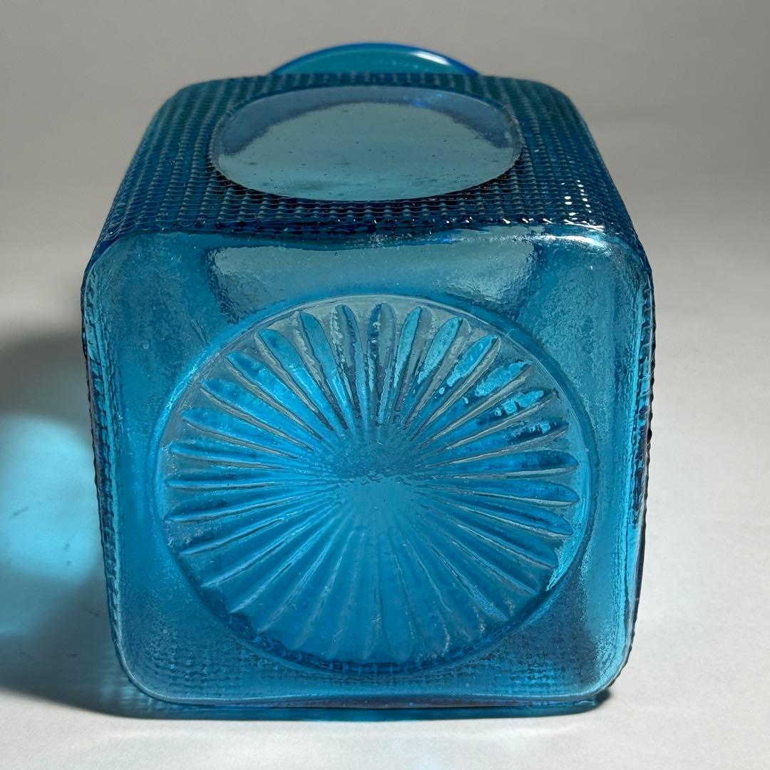 ◆ナリトラ◆レトロガラス 飴屋瓶 シュガーポット 希少ブルー プレスガラス