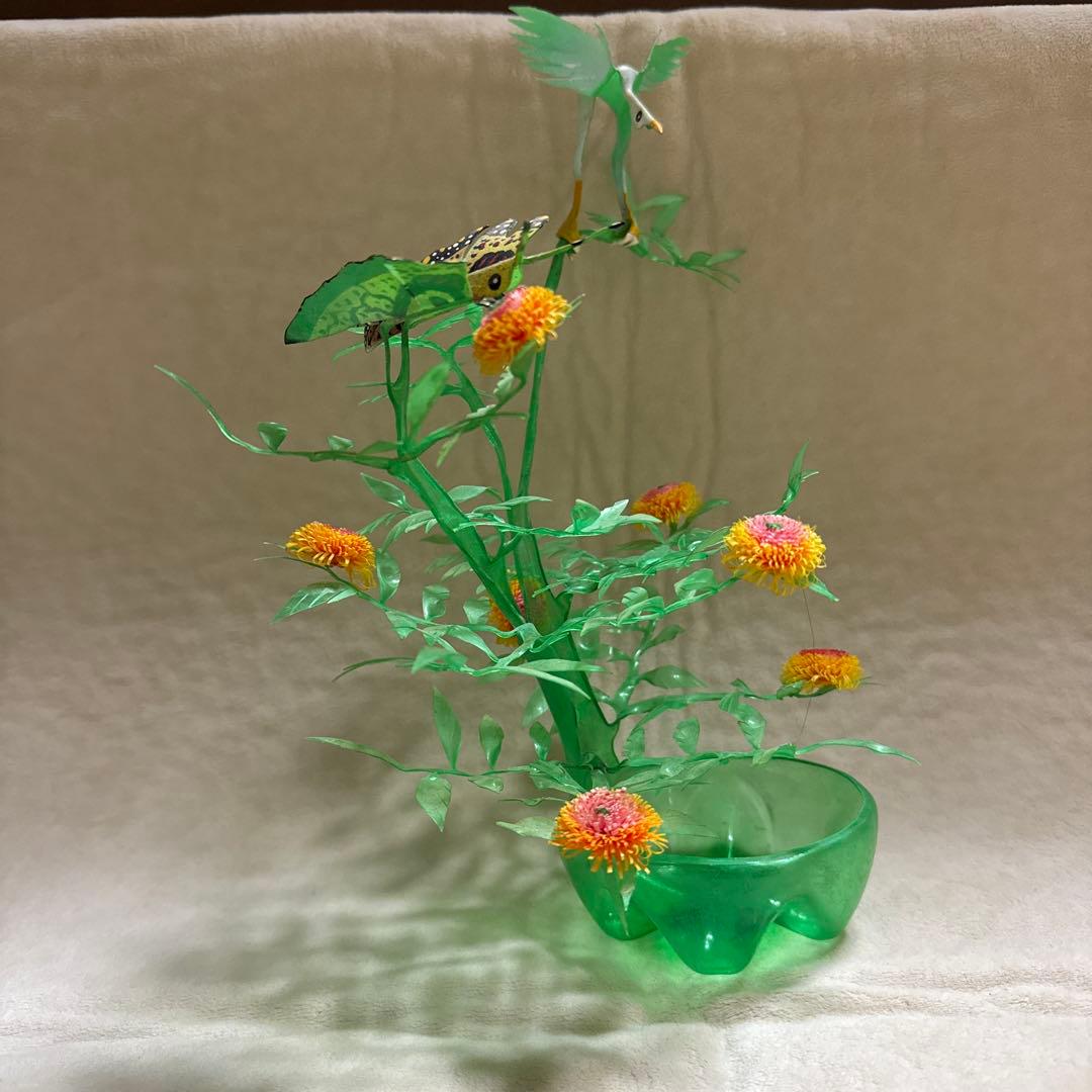 ペットボトル　置物　鳥　虫　植物　花　緑