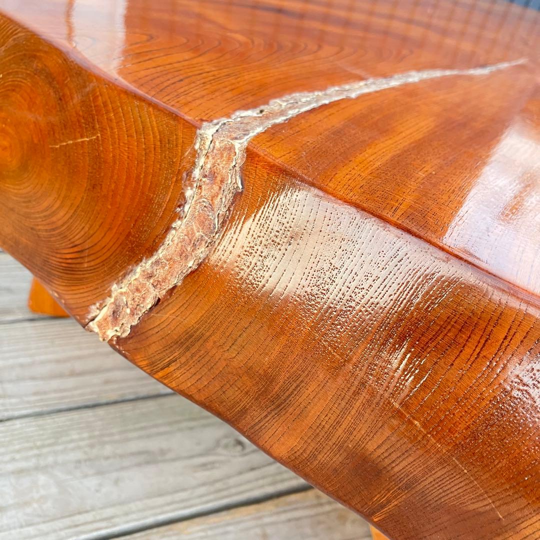 昭和レトロ 木製 天然木 欅材 一枚板 脚付き 座卓 センターテーブル 古家具