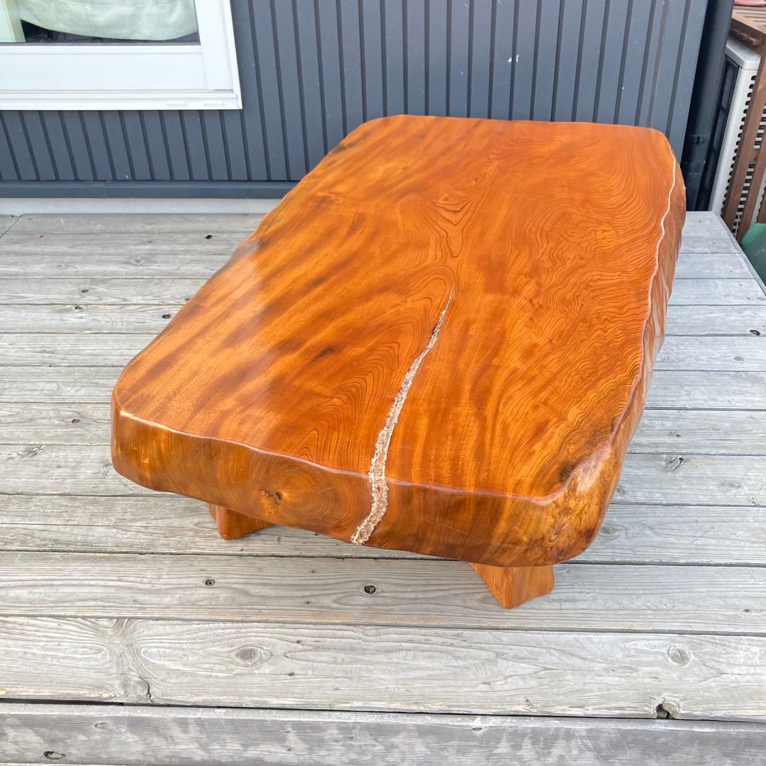 昭和レトロ 木製 天然木 欅材 一枚板 脚付き 座卓 センターテーブル 古家具