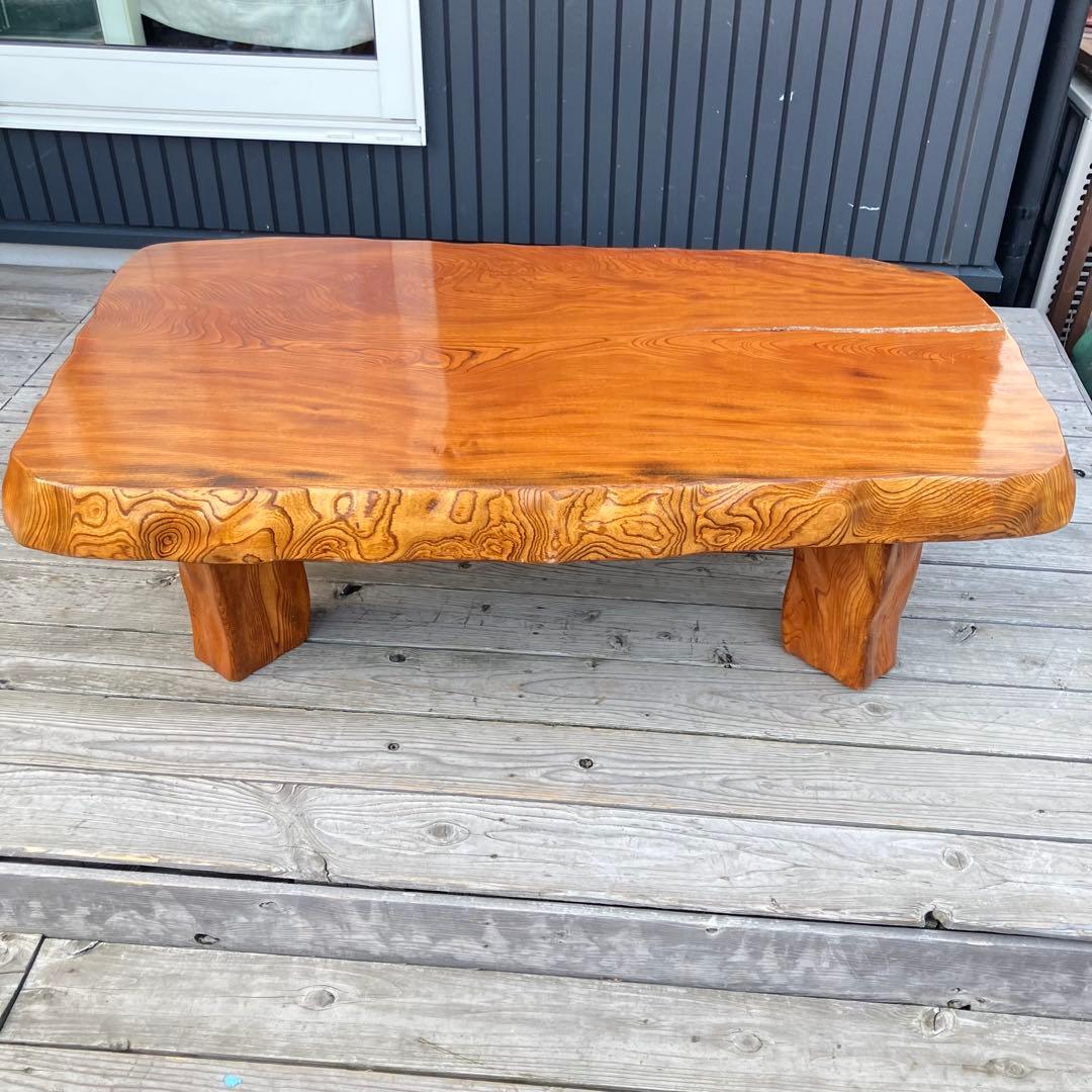 昭和レトロ 木製 天然木 欅材 一枚板 脚付き 座卓 センターテーブル 古家具
