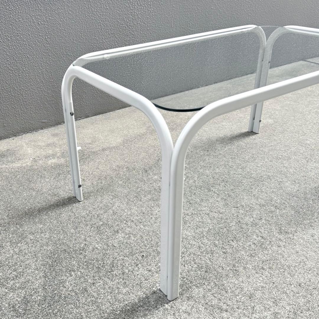 レトロ 北欧モダン ガラス センターテーブル ミッドセンチュリー アイアン 白