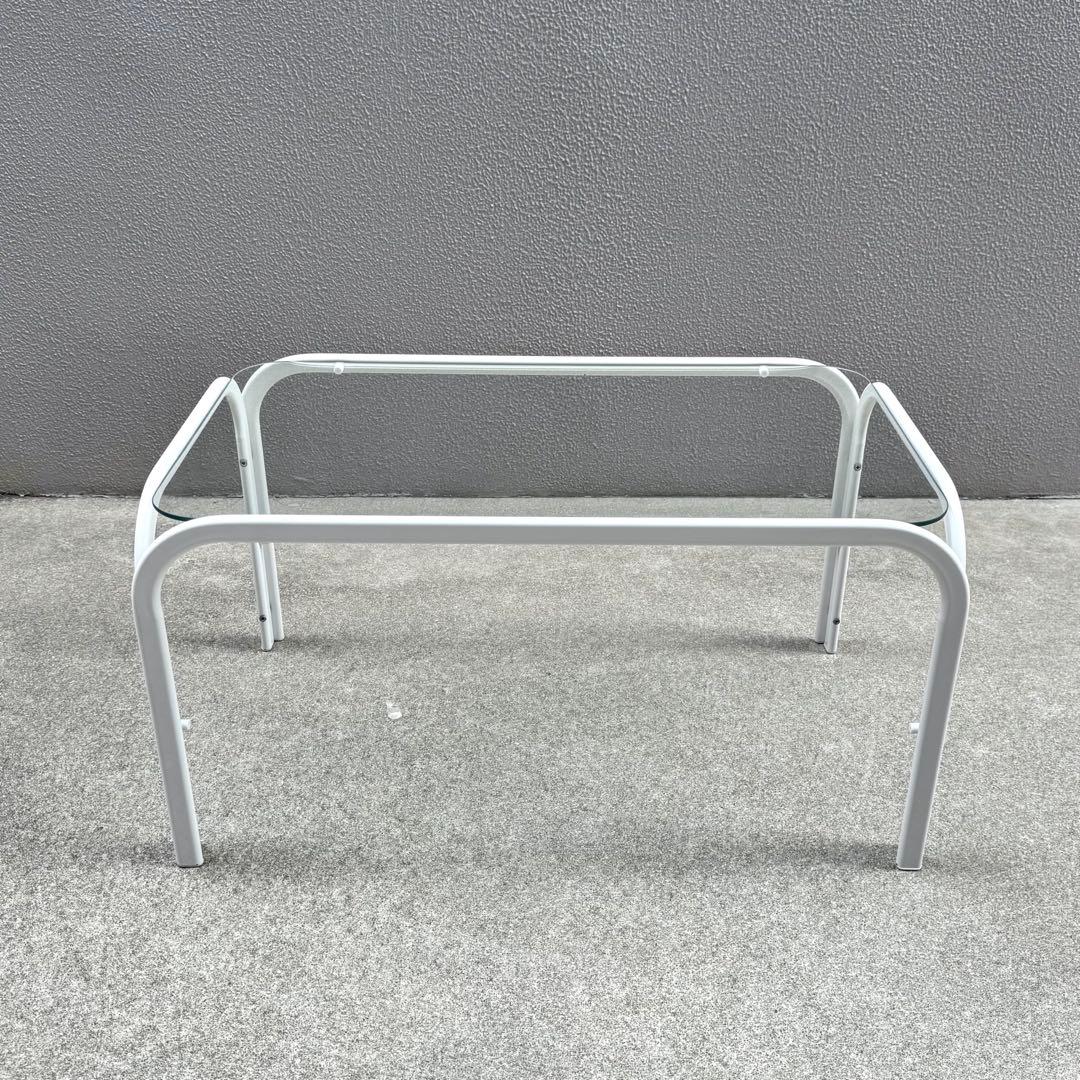 レトロ 北欧モダン ガラス センターテーブル ミッドセンチュリー アイアン 白