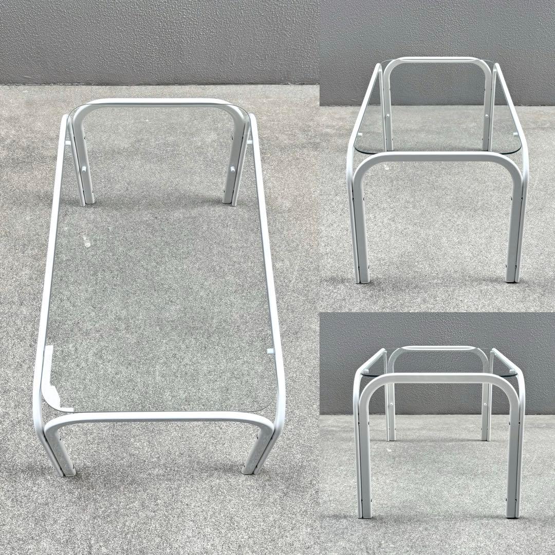 レトロ 北欧モダン ガラス センターテーブル ミッドセンチュリー アイアン 白