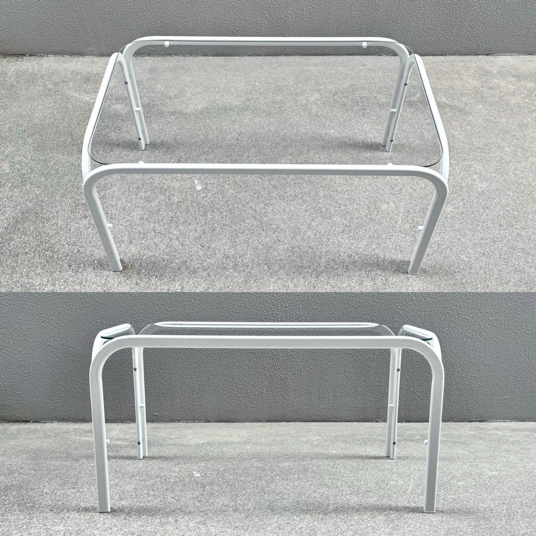 レトロ 北欧モダン ガラス センターテーブル ミッドセンチュリー アイアン 白