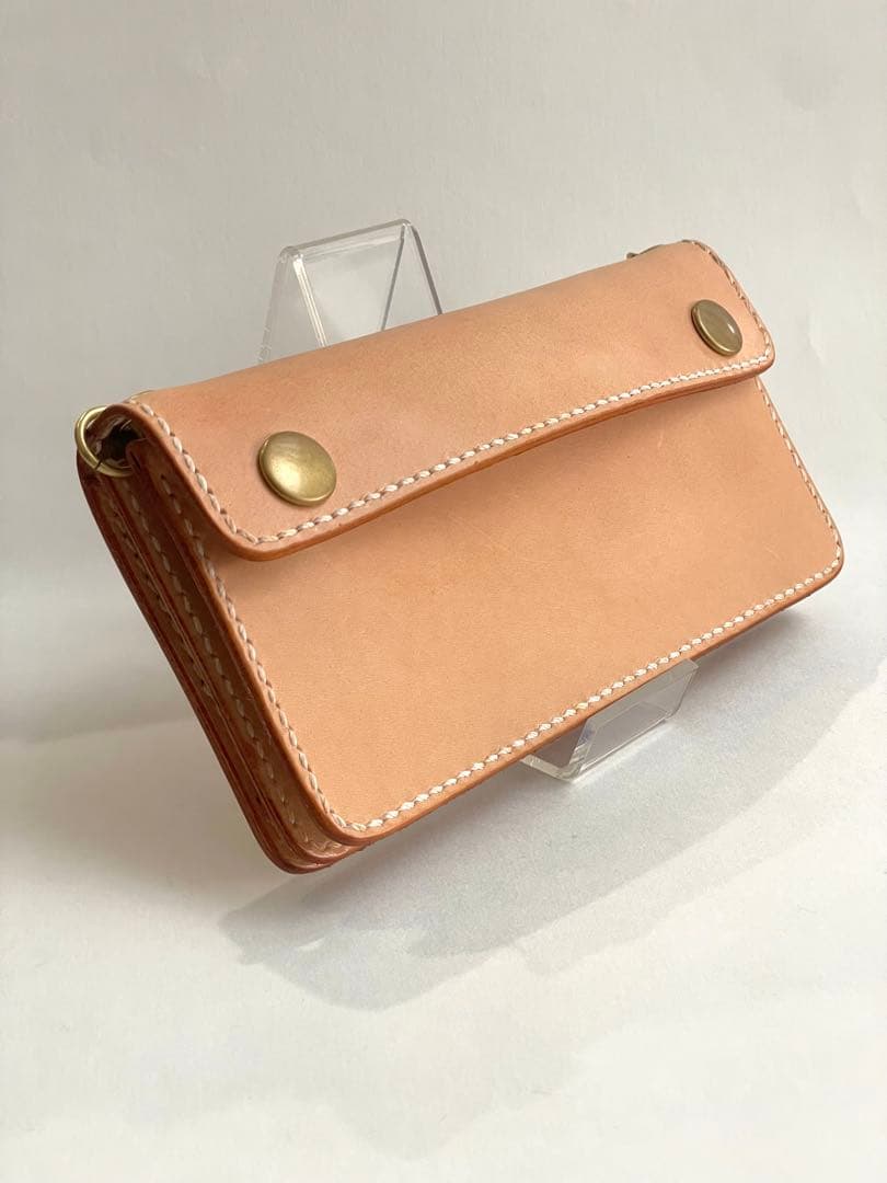 ショルダーロングトラッカーウォレット｜三層タイプ｜本革（牛革）ヌメ革 ×真鍮金具