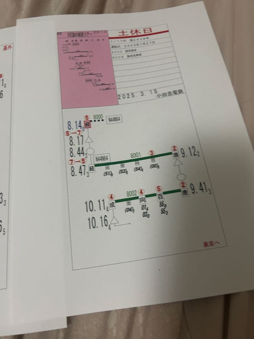 小田急 ロマンスカー 非売品 ツアー参加記念 仕業表 スタフ 行路表