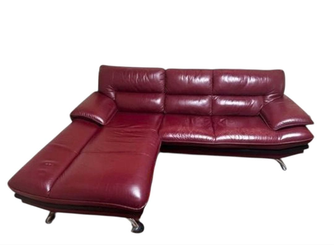 NITORIニトリ ロゾ4本革　カウチソファー　カウチ　レッド　4人掛