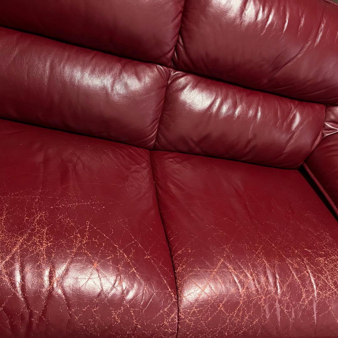 NITORIニトリ ロゾ4本革　カウチソファー　カウチ　レッド　4人掛