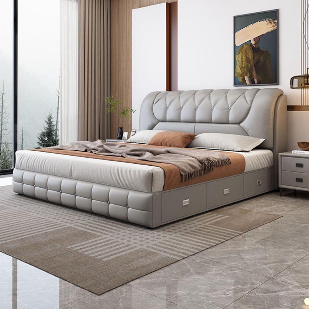 ラグジュアリーモダン レザーベッド キングサイズ