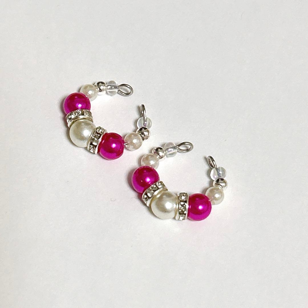 8545♡イヤーカフ 2個セット ピンクパープルxホワイトxシルバー