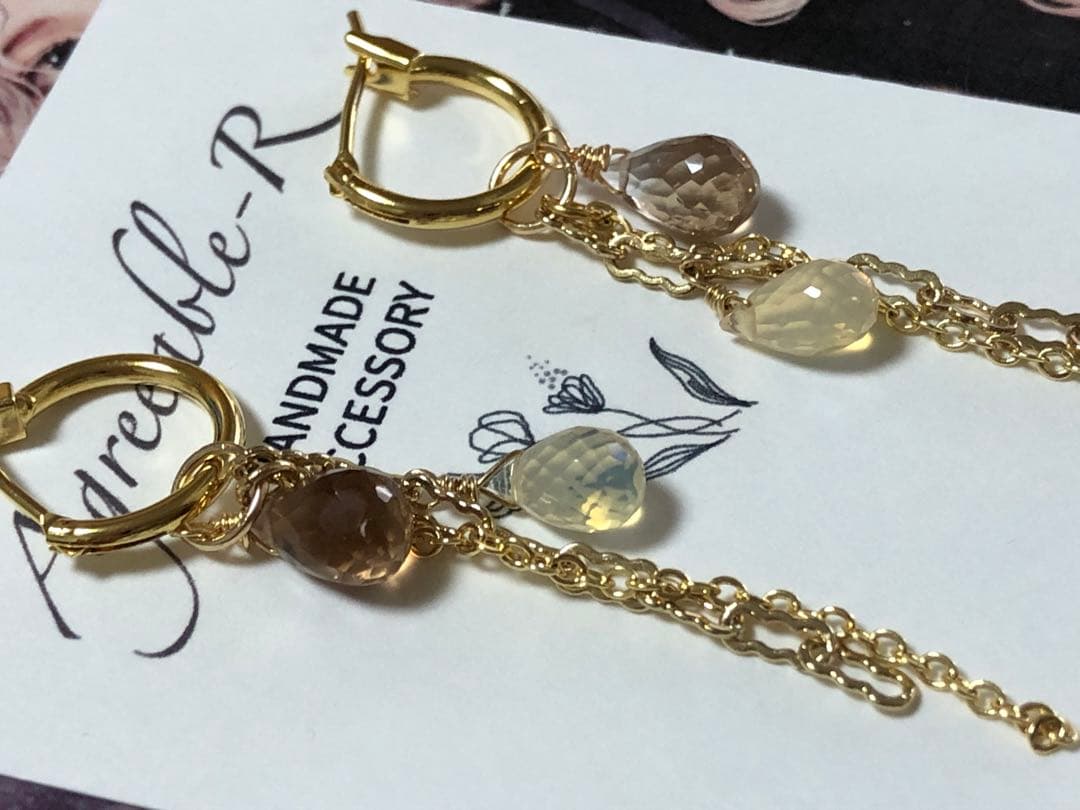 No.2193☆14KGF 11月の誕生石ブラウントパーズとオパールのピアス