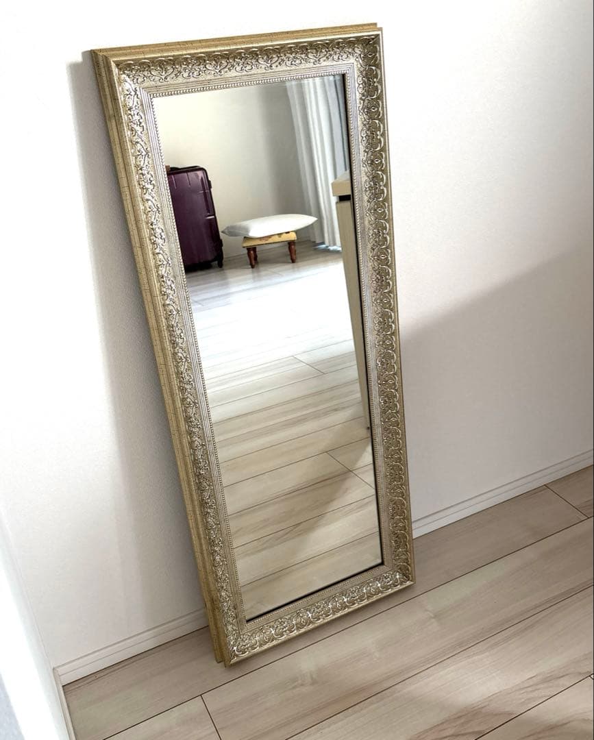 【美品】アンティークミラー　日本製 姿見鏡 シャンパンゴールド　縦横置き2WAY