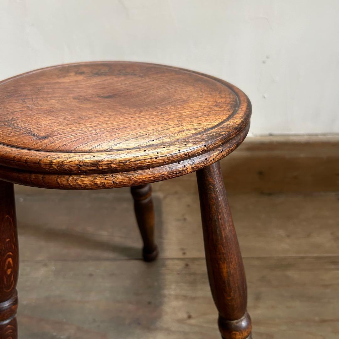 フランスアンティーク 木製 三本脚 スツール ダークブラウン　①