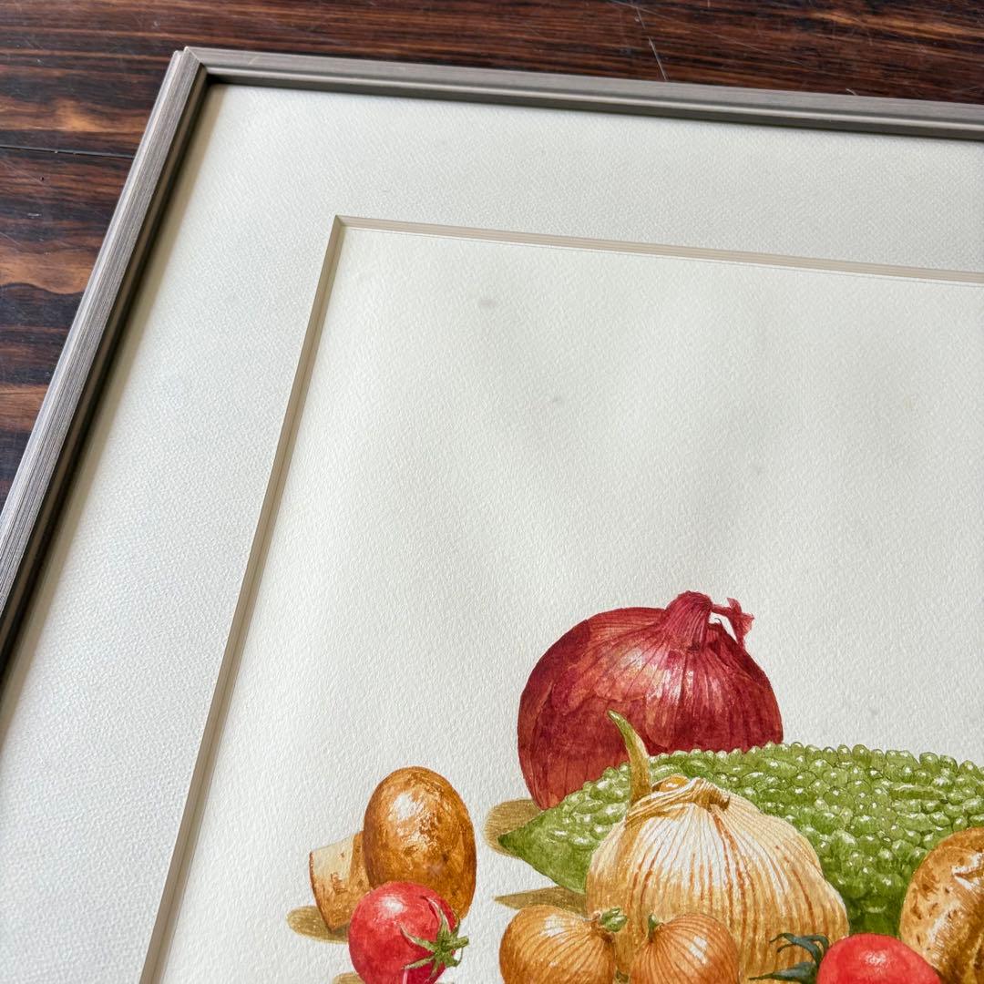 岩戸敏彦「レイシとマッシュルーム」水彩 額装 F