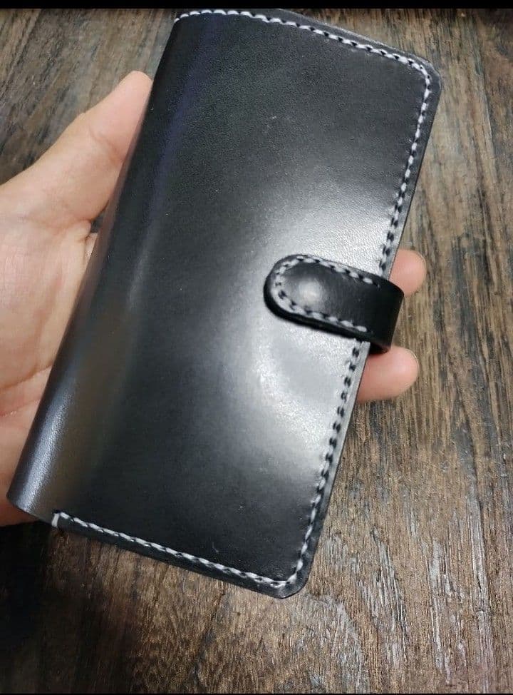 ホック式■レザーウォレット　ブラック＆ナチュラル