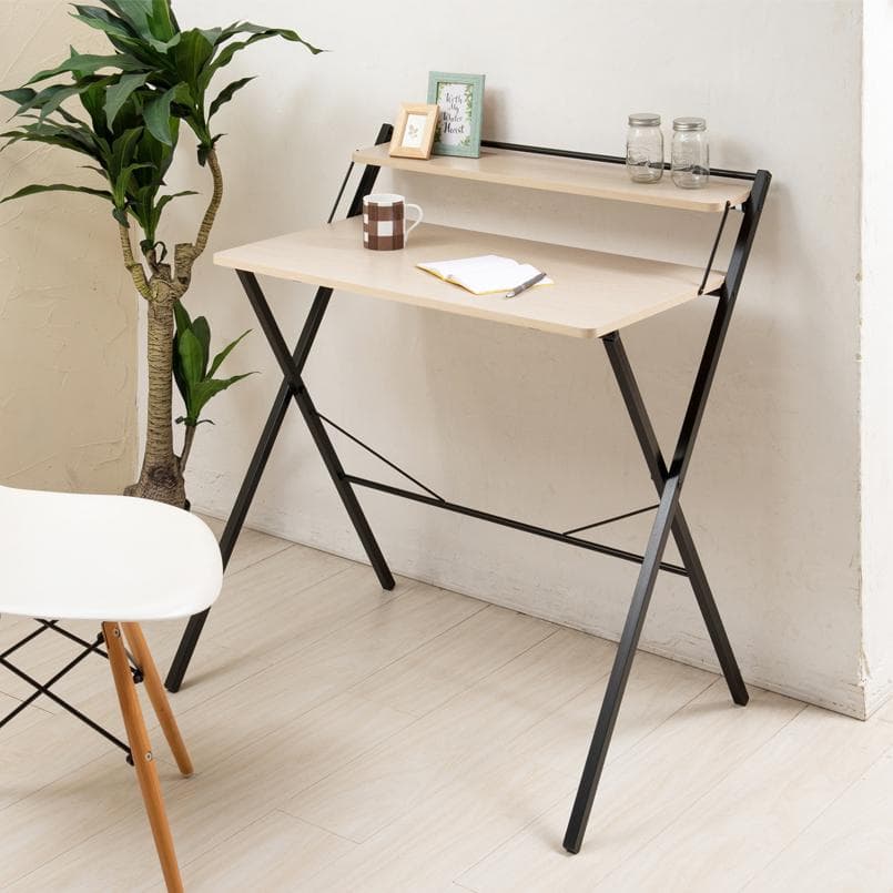 【新品・送料無料】80cm◎棚付折りたたみワークデスク テーブル