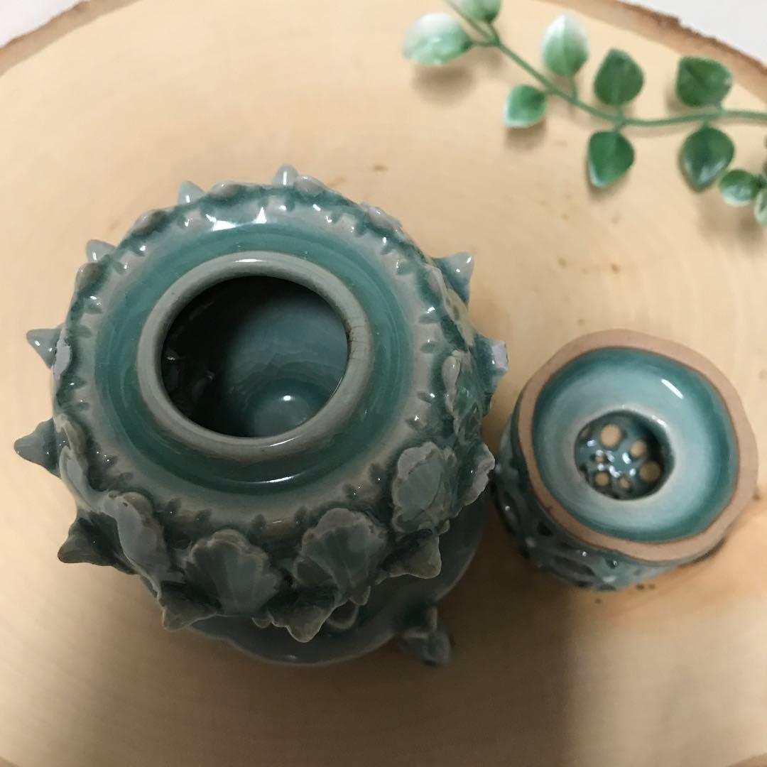未使用 暁泉作 香炉 高麗青磁 蓮花透かし彫り 三羽兎足 香道具 - メルカリ