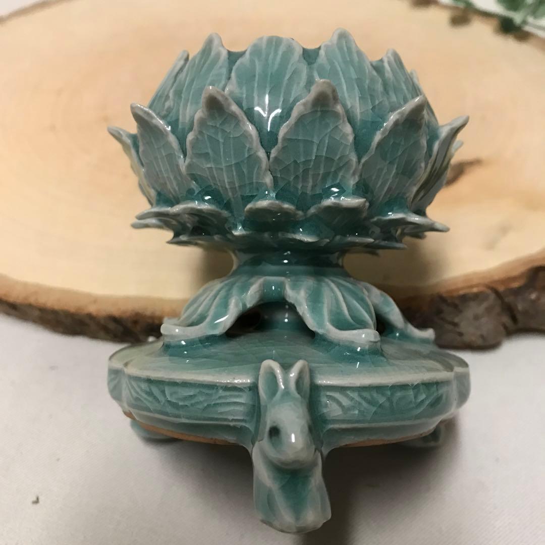 未使用 暁泉作 香炉 高麗青磁 蓮花透かし彫り 三羽兎足 香道具 - メルカリ