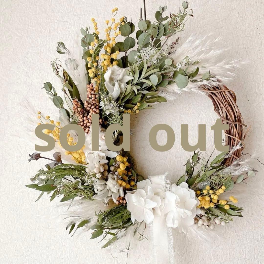 ミモザ ドライフラワー リース ハーフリース ユーカリ ナチュラル 春