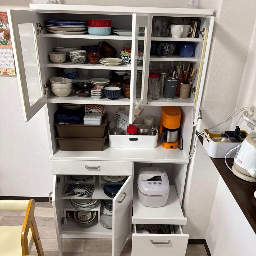 [12/9発送限定]ニトリ食器棚 横幅100cm 炊飯器可動収納 プラグ3つ