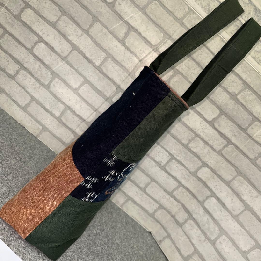 【和モダン】古布藍染と酒袋の縦型トートバッグ57\"味わい深い一点もの 職人仕上げ