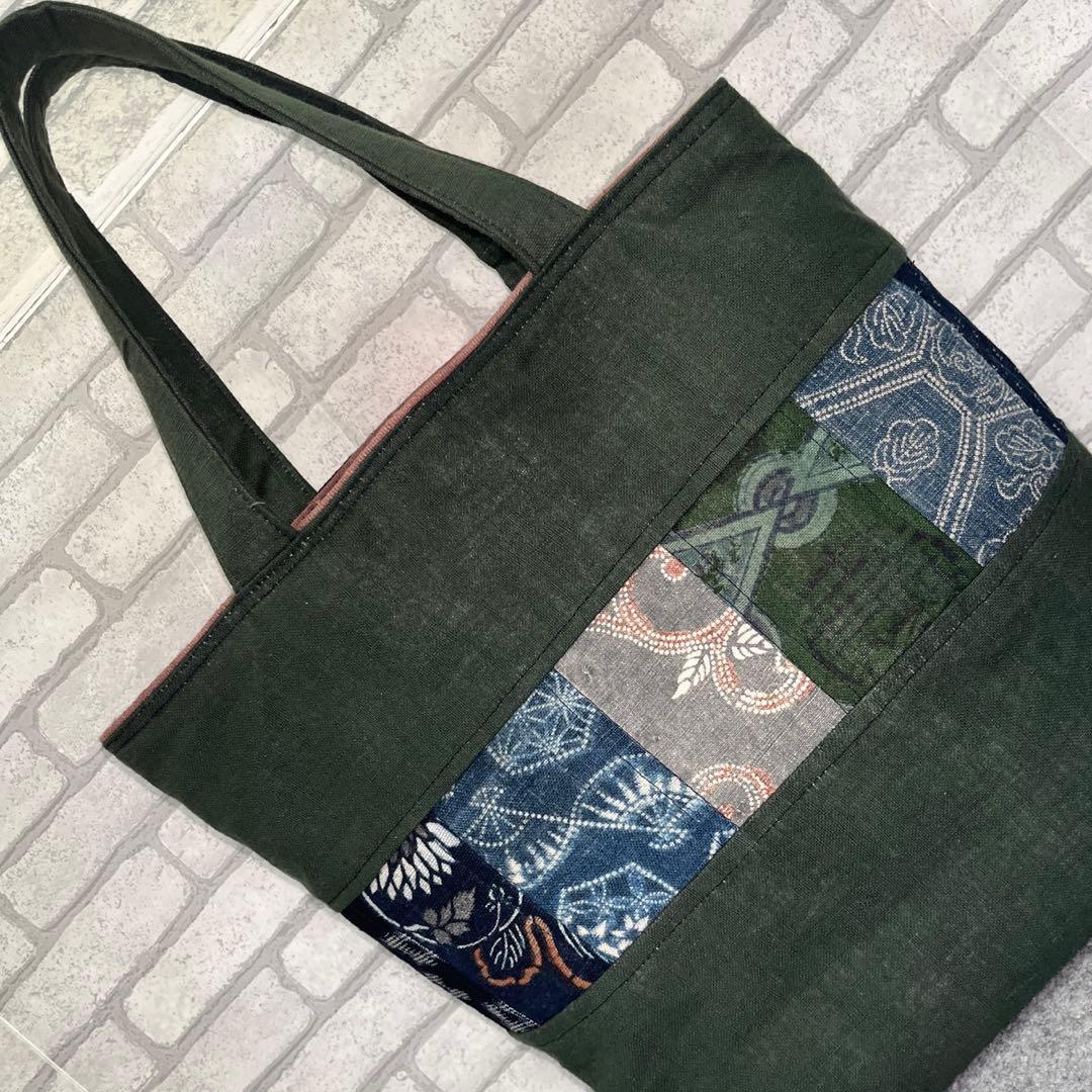 【和モダン】古布藍染と酒袋の縦型トートバッグ57\"味わい深い一点もの 職人仕上げ