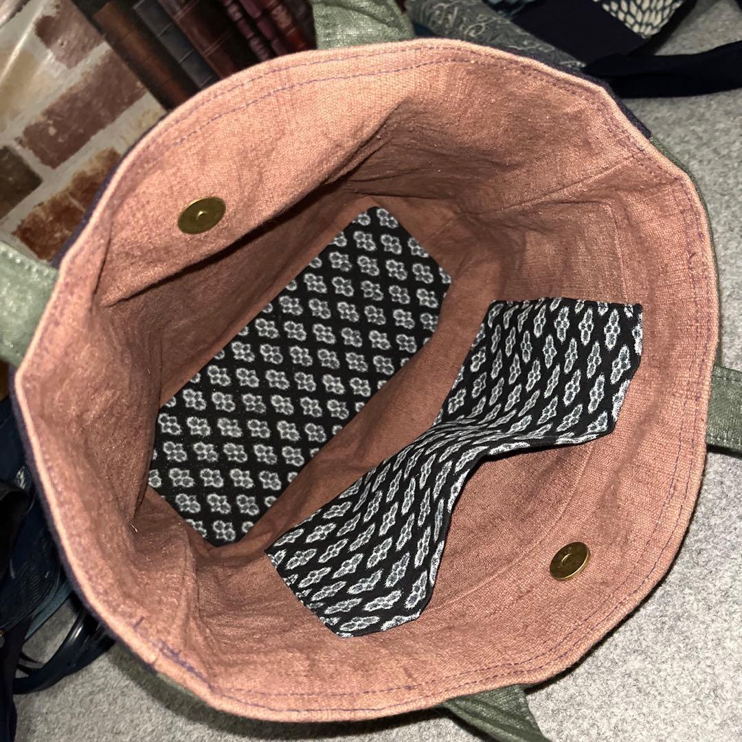 【和モダン】古布藍染と酒袋の縦型トートバッグ57\"味わい深い一点もの 職人仕上げ