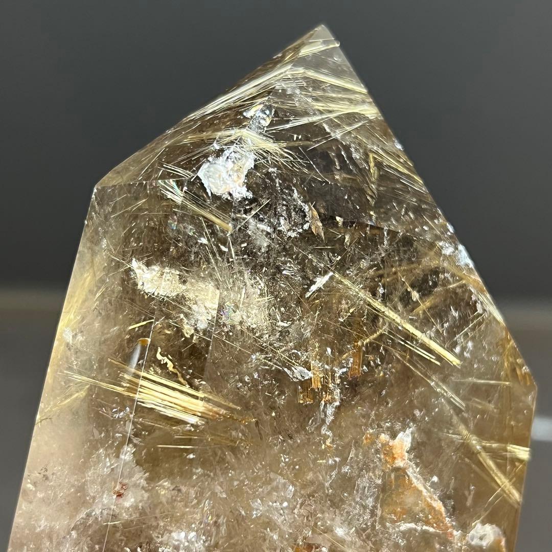 ☆輝宝☆激凄美宝‼️極上特級品☆虹入り 太陽放射 ゴールドタイチンルチル 六角柱