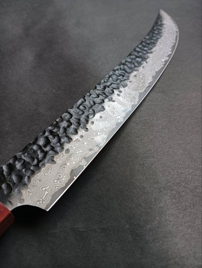 鬼反り黒打ち67層鏡面ダマスカスV金10号筋引き260mm 黒檀花梨柄