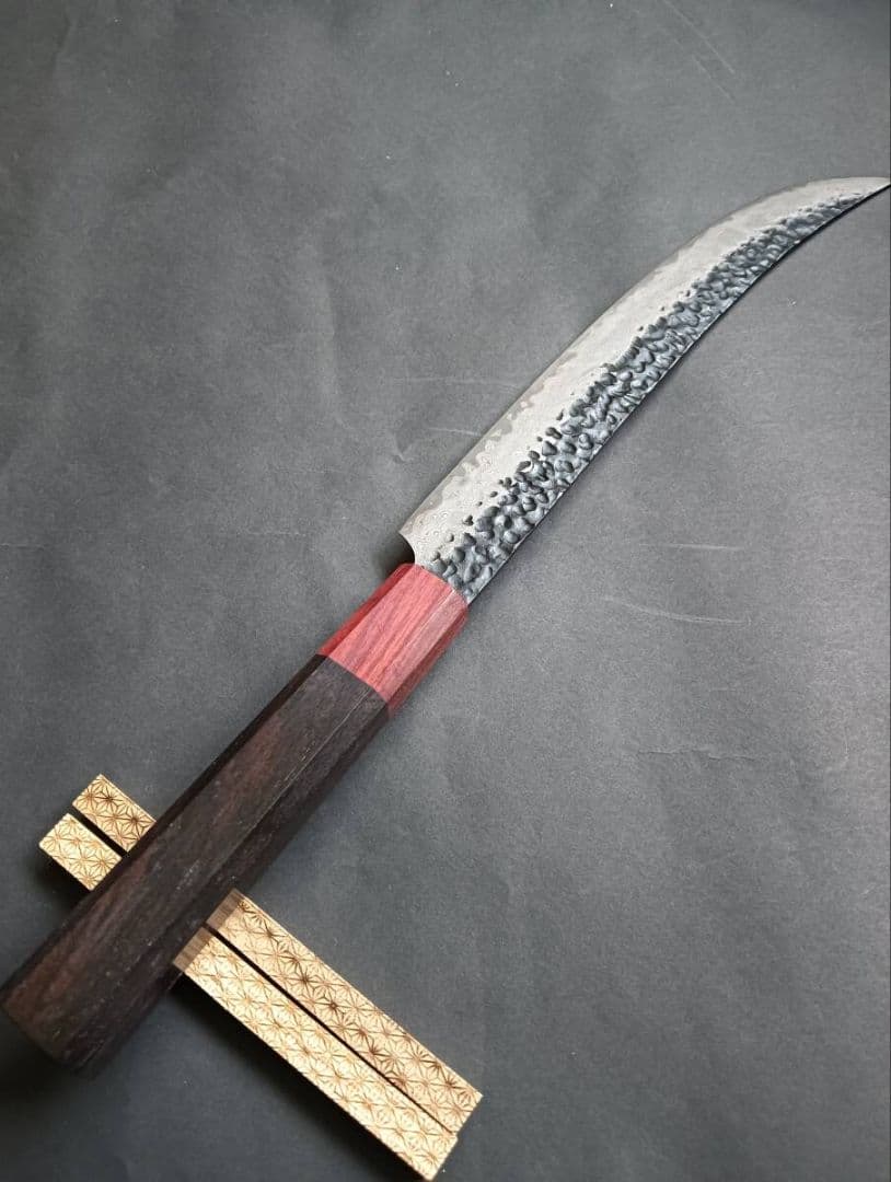 鬼反り黒打ち67層鏡面ダマスカスV金10号筋引き260mm 黒檀花梨柄