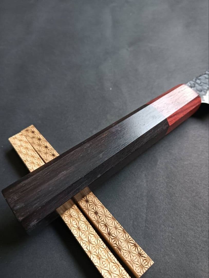 鬼反り黒打ち67層鏡面ダマスカスV金10号筋引き260mm 黒檀花梨柄