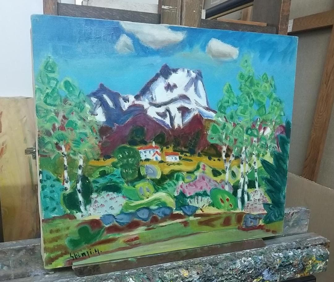 「妙高高原（五月）」F10 油絵 絵画