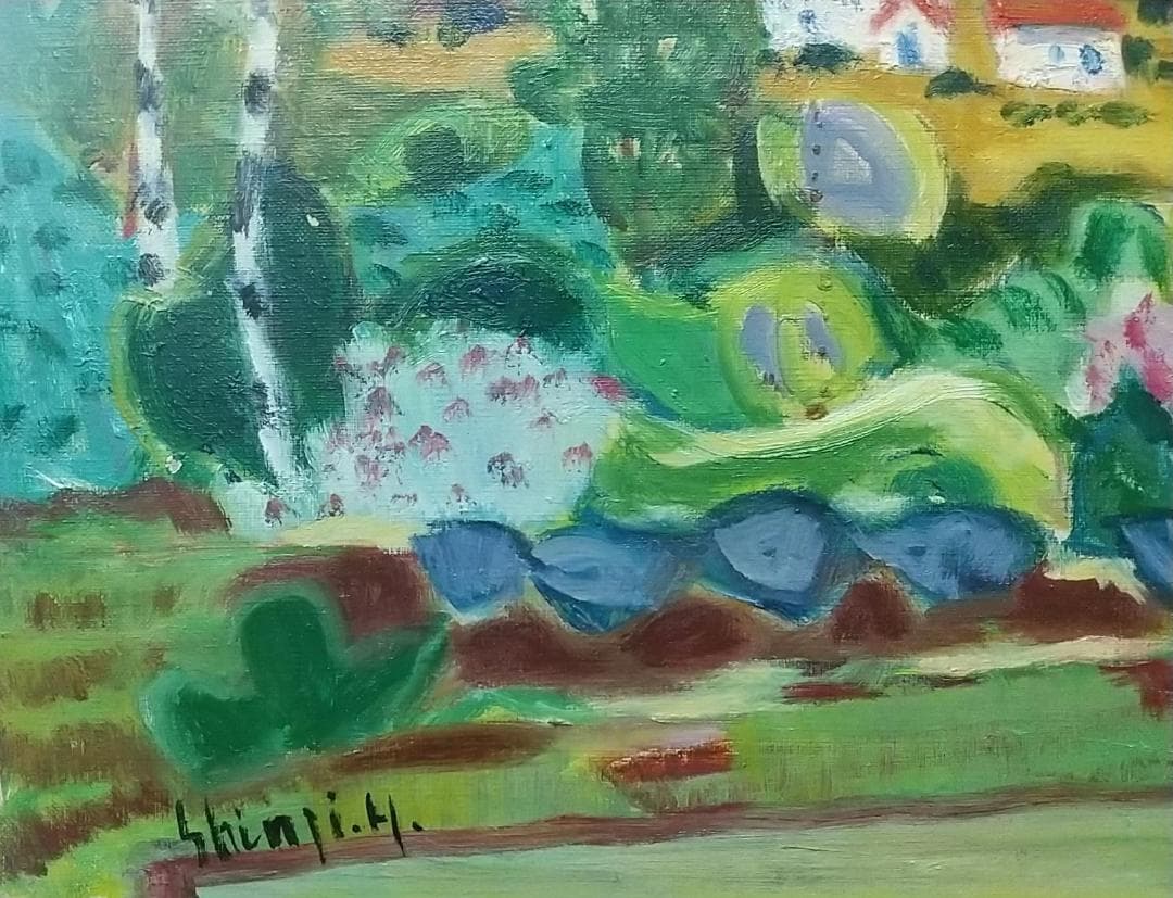 「妙高高原（五月）」F10 油絵 絵画