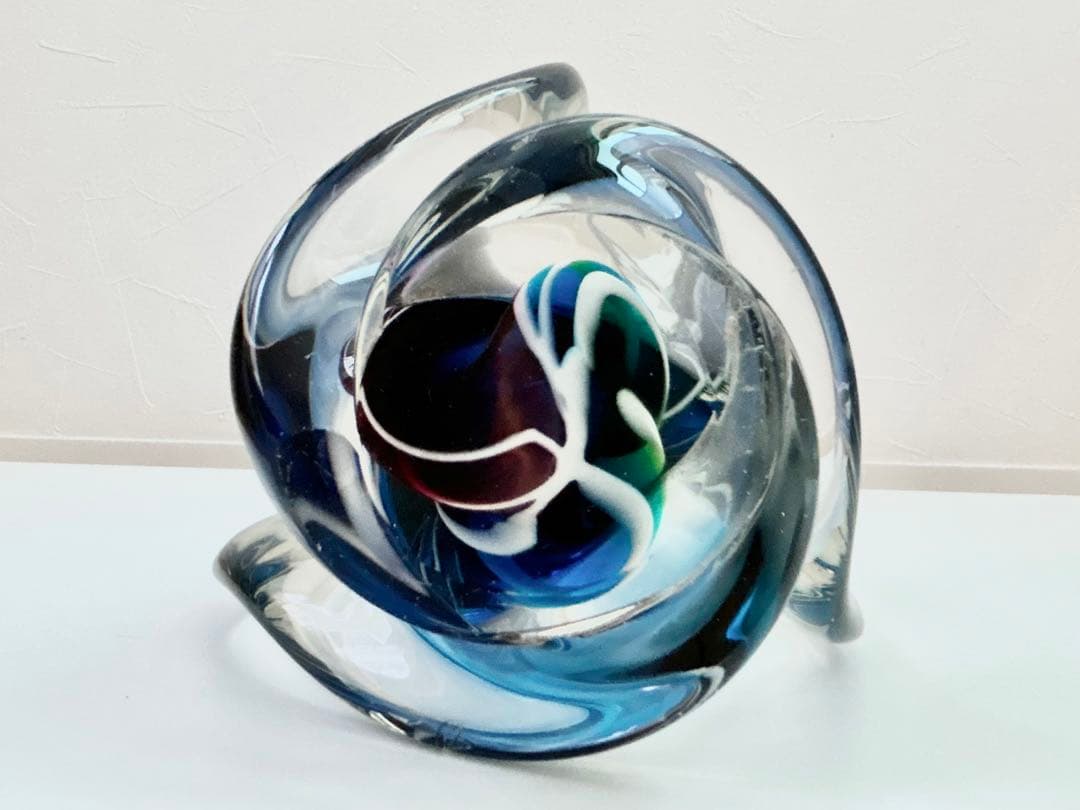 ガラス 花瓶 フリル フラワーベース マルティ グラス 昭和 レトロ blue